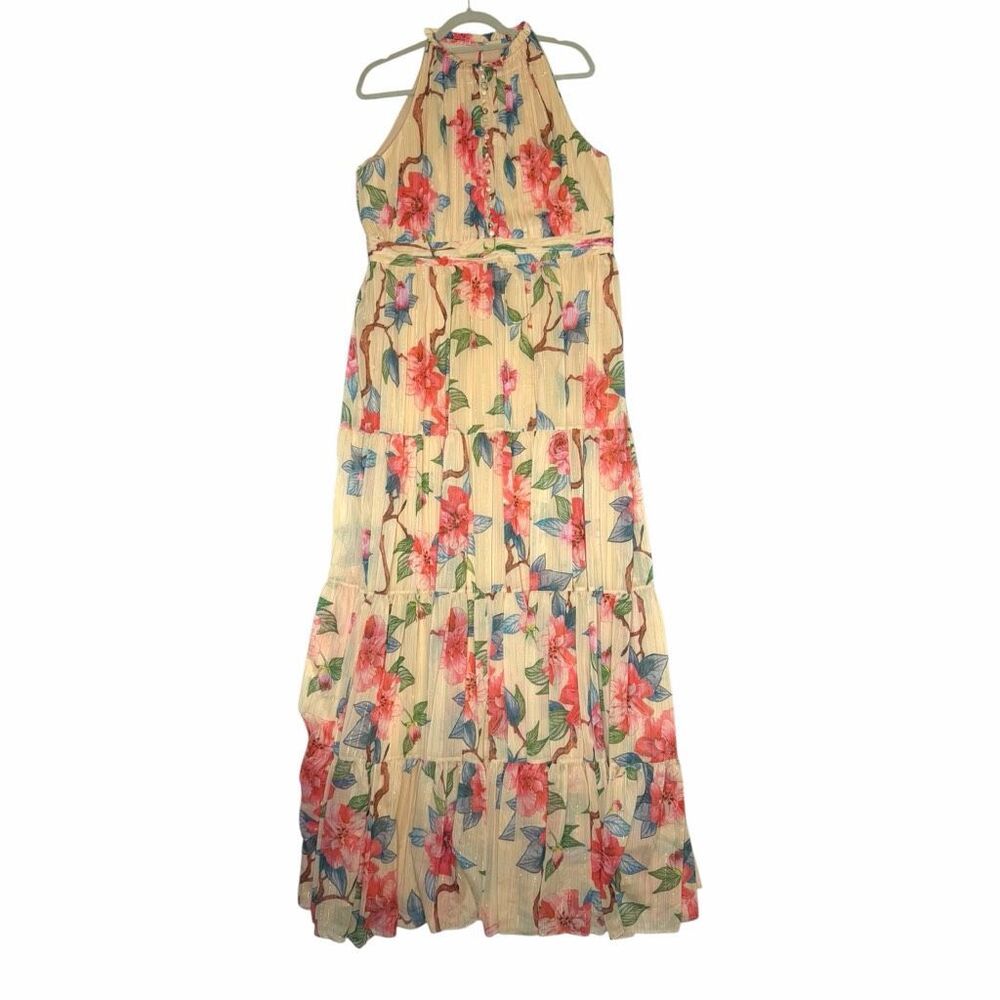 NEW Ieena Mac Duggal 70203 Floral Chiffon High Neck Maxi Dress 14 - Picture 4 of 14